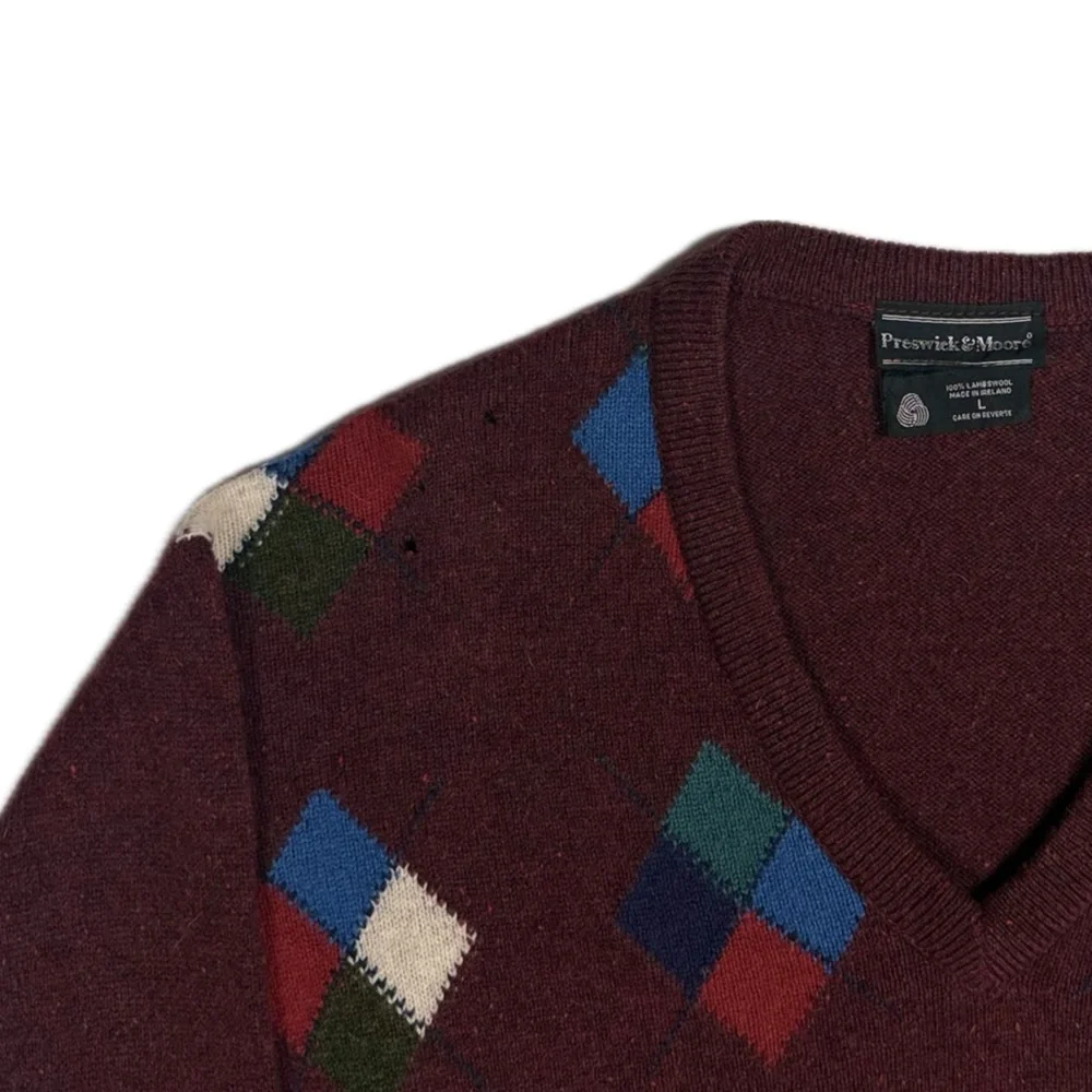 Vintage Preswick & Moore Ireland Made Lambs Wool argyle knit sweater men’s large